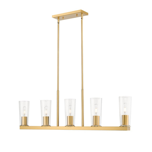 Z-Lite Titus 5 Light 5" Linear Chandelier, Modern Gold/Clear - 826-5L-MGLD