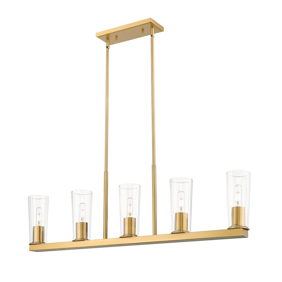 5 Light 5" Linear Chandelier, Modern Gold