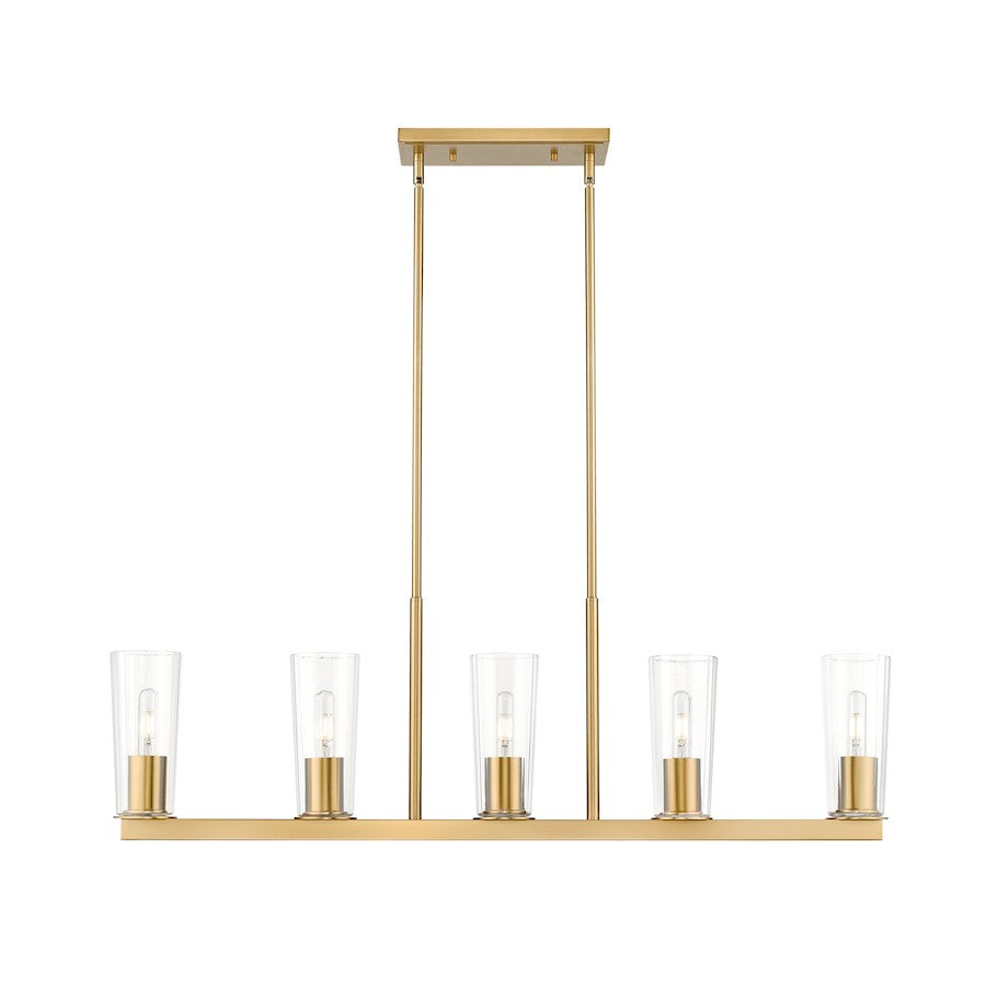 5 Light 5" Linear Chandelier, Modern Gold