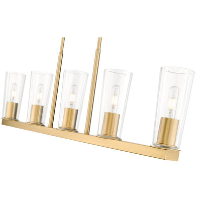 5 Light 5" Linear Chandelier, Modern Gold