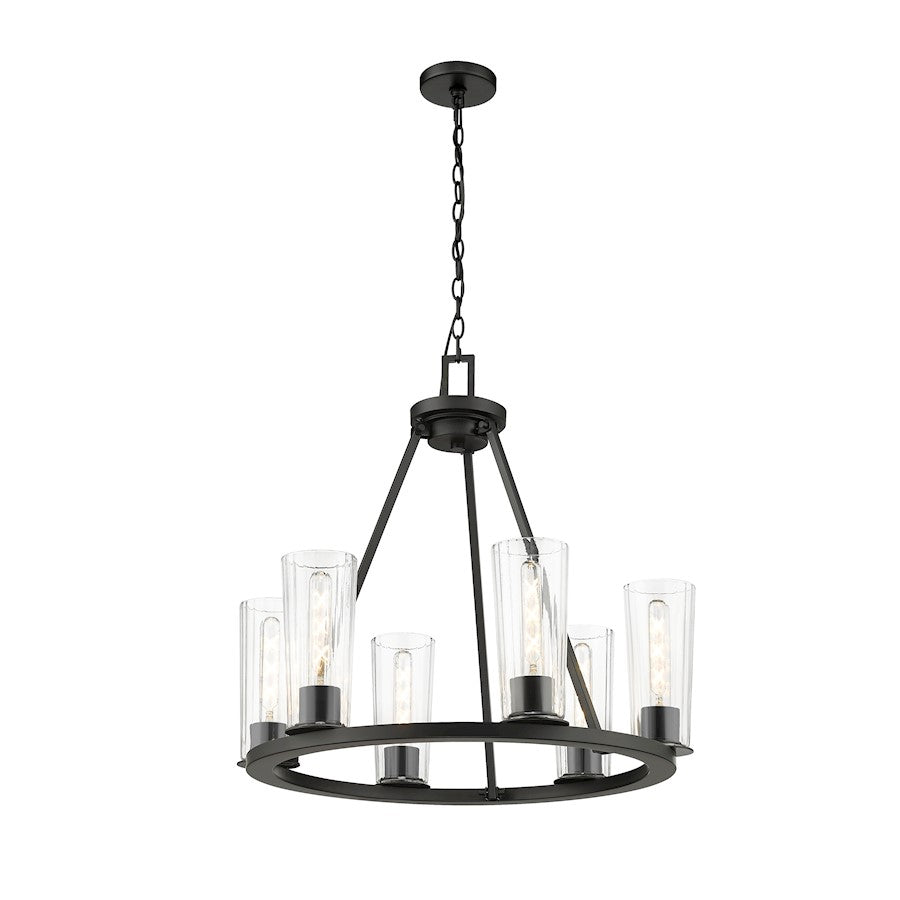 6 Light 26" Chandelier, Matte Black