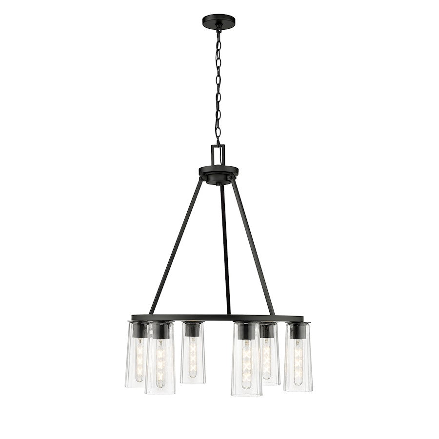 6 Light 26" Chandelier, Matte Black