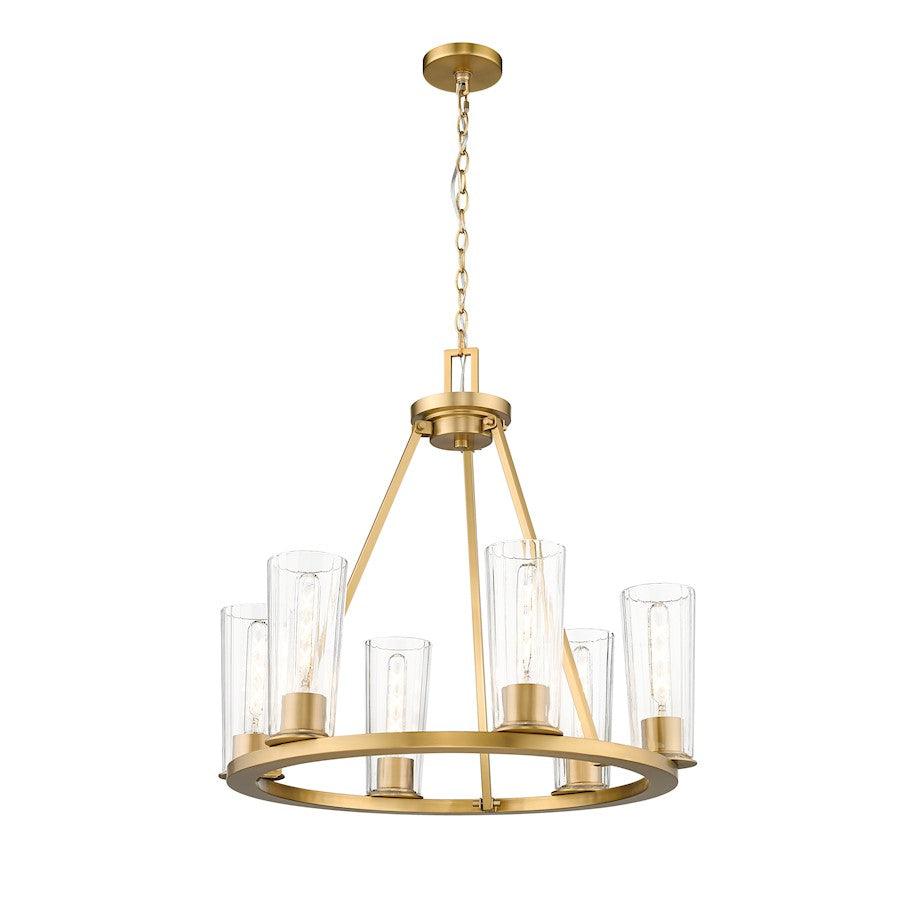 6 Light 26" Chandelier, Modern Gold