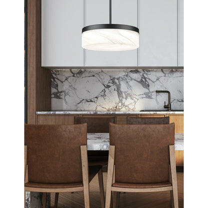 Z-Lite Renaud 1 Light 13" Pendant, Matte Black/Feathered White