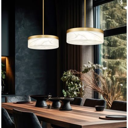 Z-Lite Renaud 1 Light 13" Pendant, Modern Gold/Feathered White