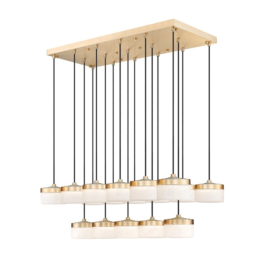 Z-Lite Renaud 17Lt Linear Chandelier, Gold/Feathered White - 827P6-17L-MGLD-LED