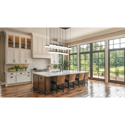 Z-Lite Renaud 23Lt Linear Chandelier, Black/Feathered White