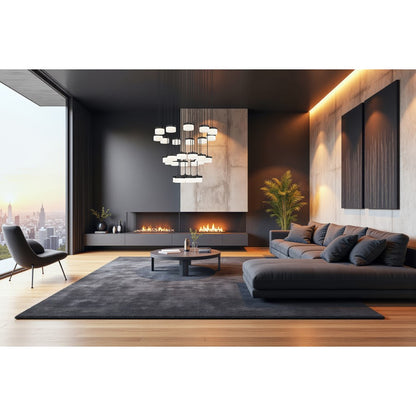 Z-Lite Renaud 27Lt Chandelier, Matte Black/Feathered White