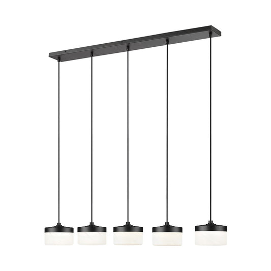 Z-Lite Renaud 5Lt Linear Chandelier, Black/Feathered White - 827P6-5L-MB-LED