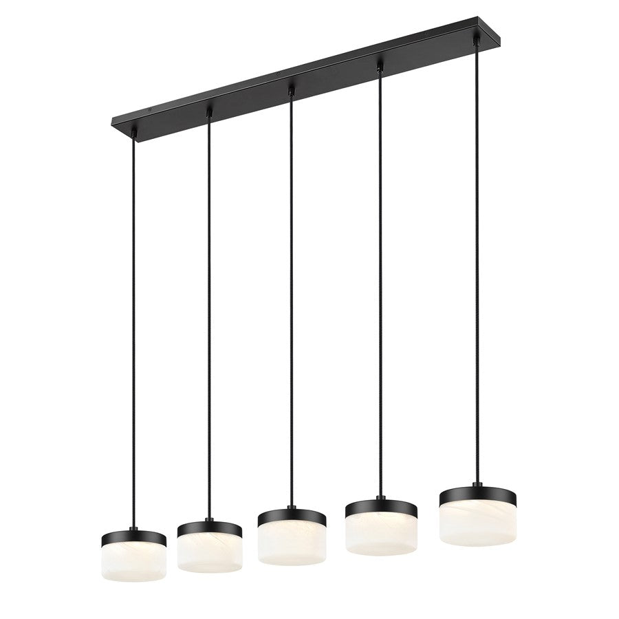 Z-Lite Renaud 5Lt Linear Chandelier, Black/Feathered White