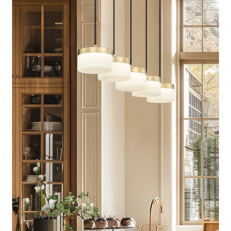 Z-Lite Renaud 5Lt Linear Chandelier, Gold/Feathered White