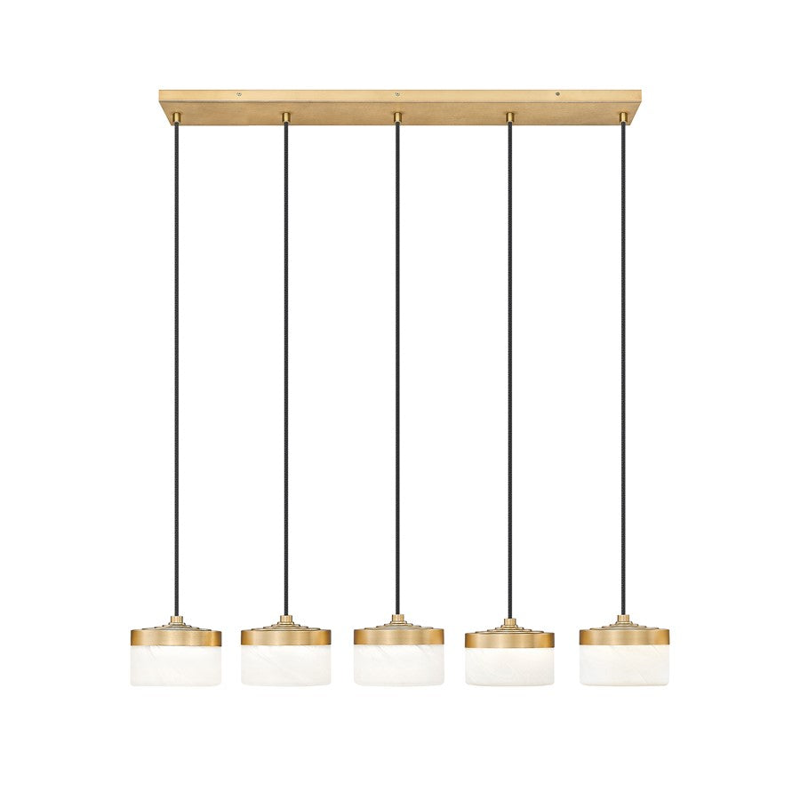 Z-Lite Renaud 5Lt Linear Chandelier, Gold/Feathered White