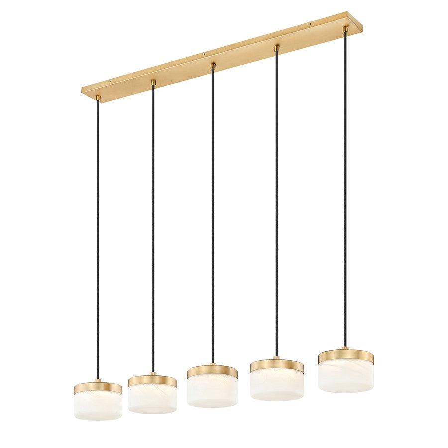 Z-Lite Renaud 5Lt Linear Chandelier, Gold/Feathered White
