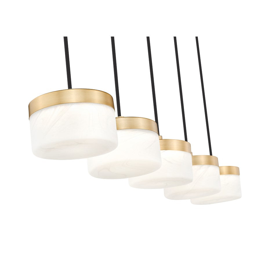 Z-Lite Renaud 5Lt Linear Chandelier, Gold/Feathered White
