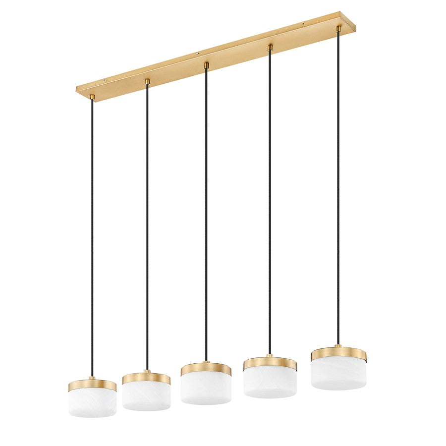 Z-Lite Renaud 5Lt Linear Chandelier, Gold/Feathered White