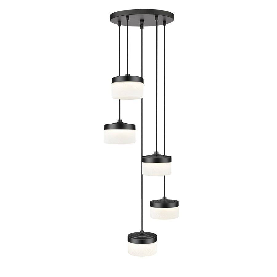Z-Lite Renaud 5 Light Chandelier, Matte Black/Feathered White