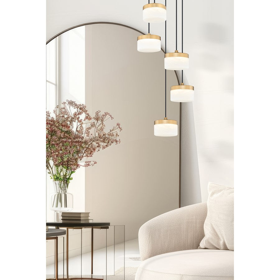 Z-Lite Renaud 5Lt Chandelier, Modern Gold/Feathered White