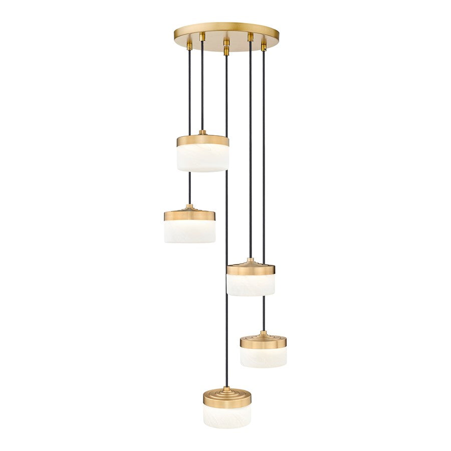Z-Lite Renaud 5Lt Chandelier, Modern Gold/Feathered White