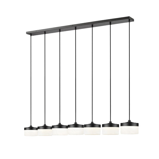 Z-Lite Renaud 7Lt Linear Chandelier, Black/Feathered White - 827P6-7L-MB-LED