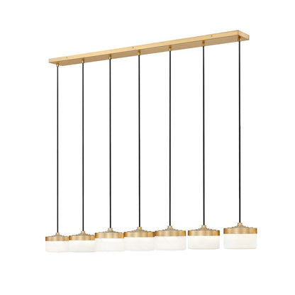 Z-Lite Renaud 7Lt Linear Chandelier, Gold/Feathered White - 827P6-7L-MGLD-LED