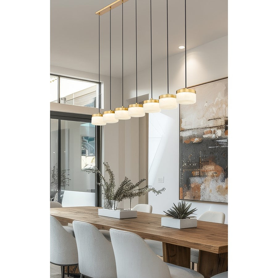 Z-Lite Renaud 7Lt Linear Chandelier, Gold/Feathered White