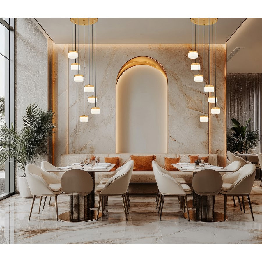 Z-Lite Renaud 7Lt Chandelier, Modern Gold/Feathered White