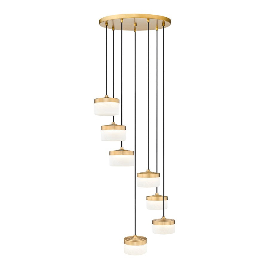 Z-Lite Renaud 7Lt Chandelier, Modern Gold/Feathered White