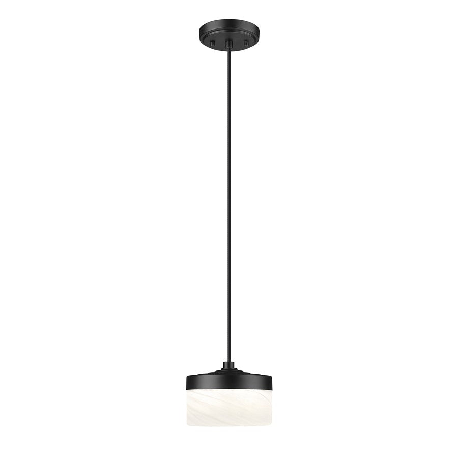 Z-Lite Renaud 1 Light 7" Pendant, Matte Black/Feathered White - 827P6-MB-LED