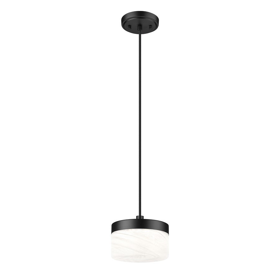 Z-Lite Renaud 1 Light 7" Pendant, Matte Black/Feathered White