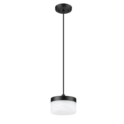 Z-Lite Renaud 1 Light 7" Pendant, Matte Black/Feathered White