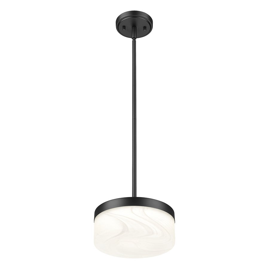 Z-Lite Renaud 1 Light 9" Pendant, Matte Black/Feathered White
