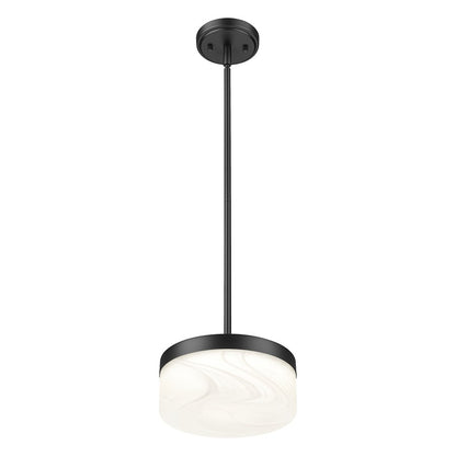 Z-Lite Renaud 1 Light 9" Pendant, Matte Black/Feathered White