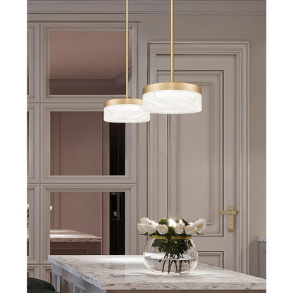 Z-Lite Renaud 1 Light 9" Pendant, Modern Gold/Feathered White