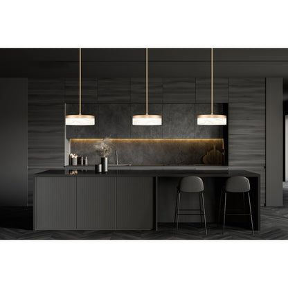 Z-Lite Renaud 1 Light 9" Pendant, Modern Gold/Feathered White