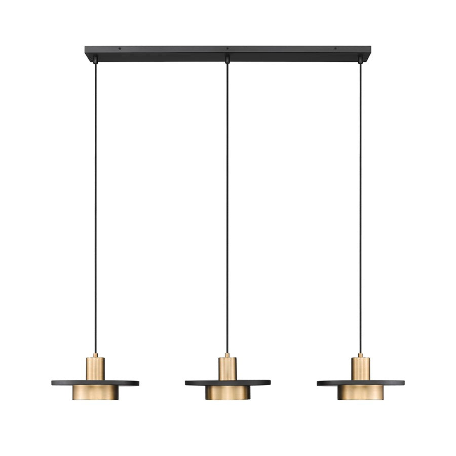 Z-Lite Ludo 3Lt Linear Chandelier, Black/Gold/Frosted