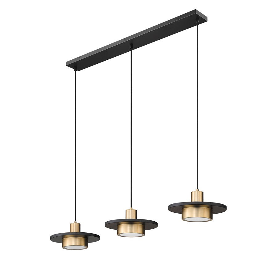 Z-Lite Ludo 3Lt Linear Chandelier, Black/Gold/Frosted