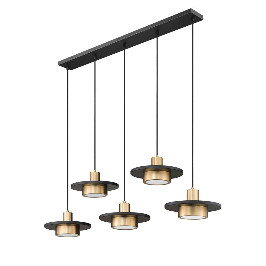 Z-Lite Ludo 5Lt Linear Chandelier, Black/Gold/Frosted