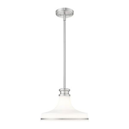 Z-Lite Reznor 1 Light 12" Pendant, Brushed Nickel/Matte Opal - 831P12-BN