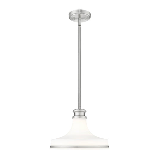 Z-Lite Reznor 1 Light 12" Pendant, Brushed Nickel/Matte Opal - 831P12-BN