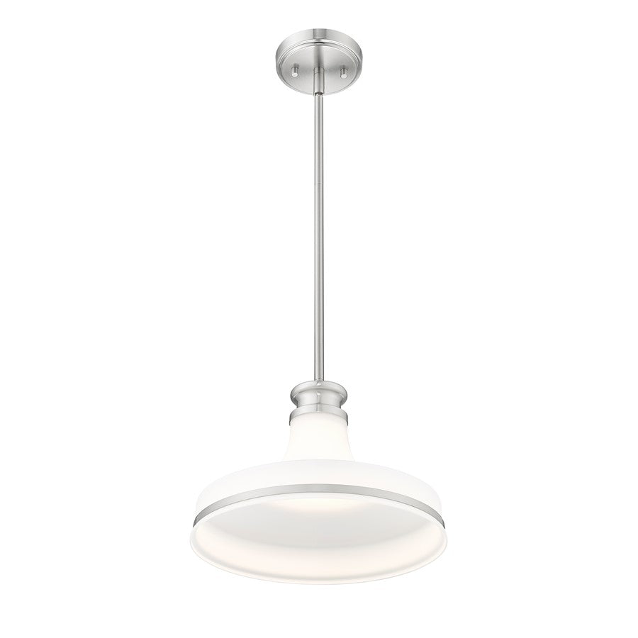 Z-Lite Reznor 1 Light 12" Pendant, Brushed Nickel/Matte Opal