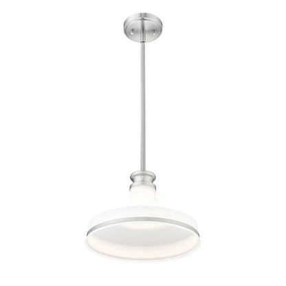 Z-Lite Reznor 1 Light 12" Pendant, Brushed Nickel/Matte Opal