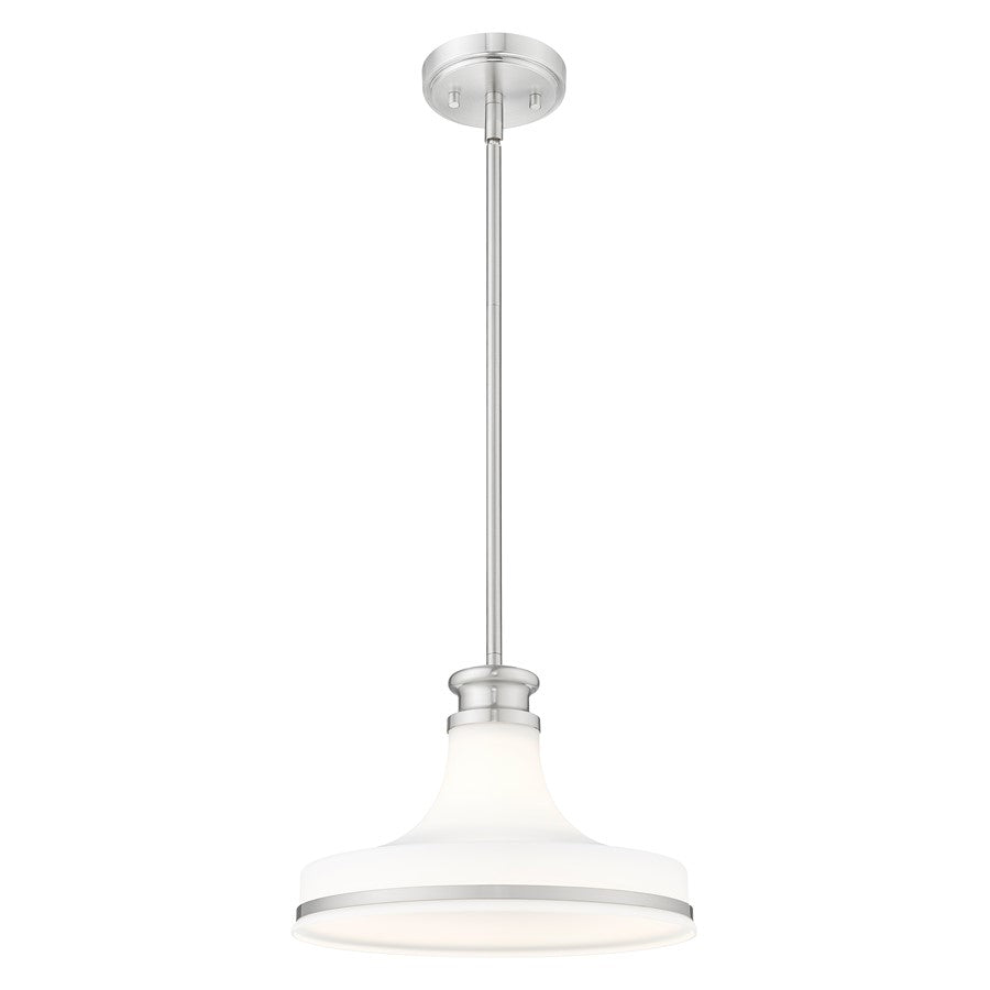 Z-Lite Reznor 1 Light 12" Pendant, Brushed Nickel/Matte Opal