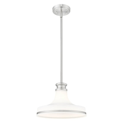 Z-Lite Reznor 1 Light 12" Pendant, Brushed Nickel/Matte Opal