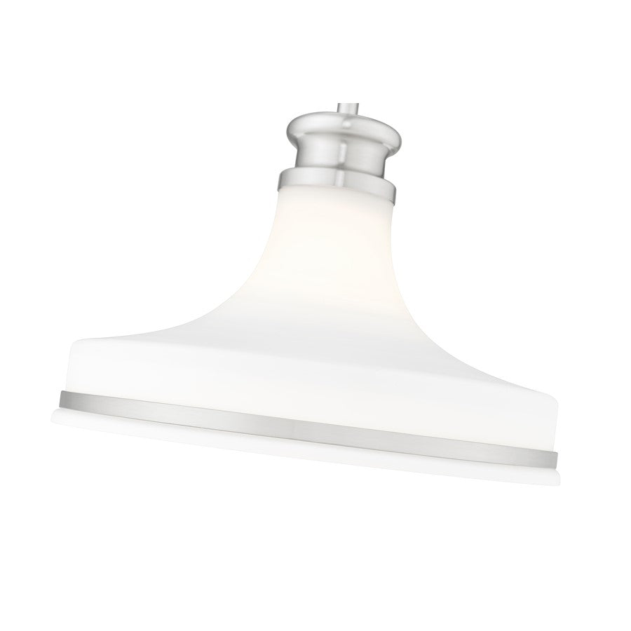 Z-Lite Reznor 1 Light 12" Pendant, Brushed Nickel/Matte Opal