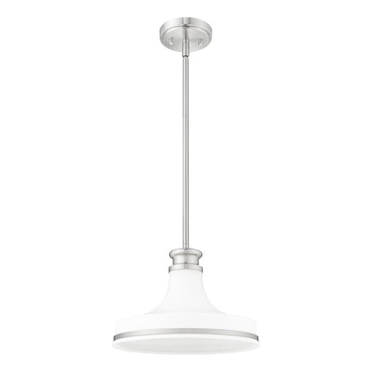 Z-Lite Reznor 1 Light 12" Pendant, Brushed Nickel/Matte Opal