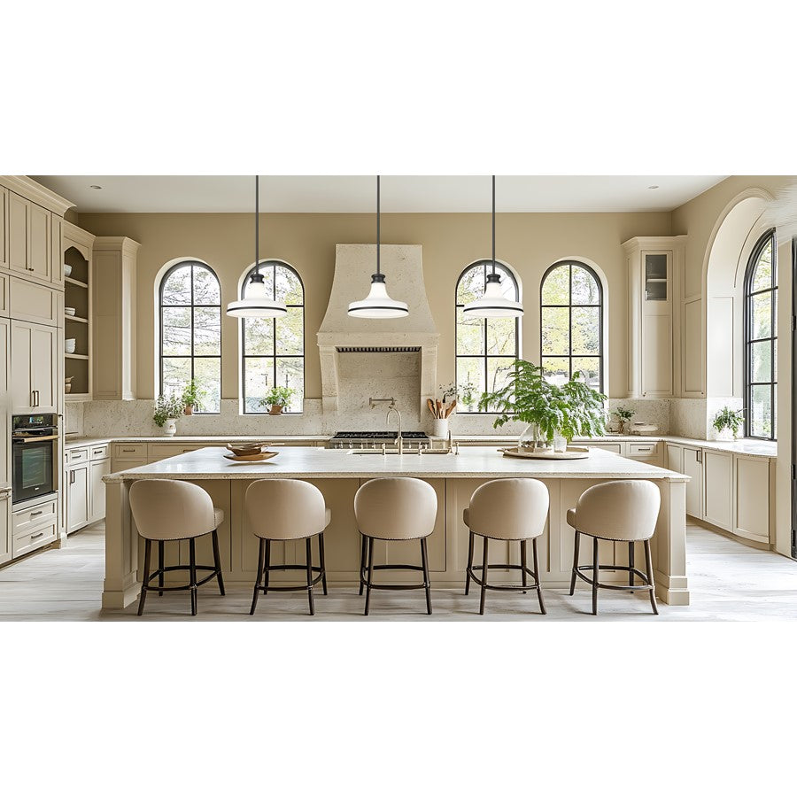 Z-Lite Reznor 1 Light 12" Pendant, Matte Black/Matte Opal