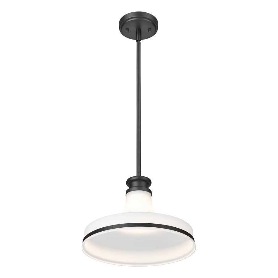 Z-Lite Reznor 1 Light 12" Pendant, Matte Black/Matte Opal