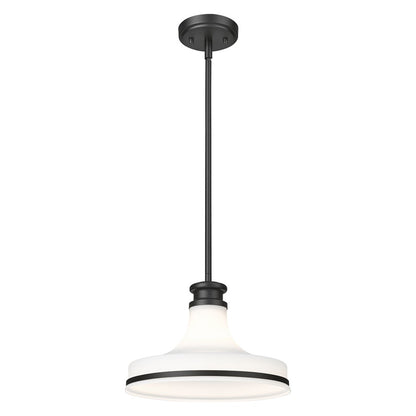Z-Lite Reznor 1 Light 12" Pendant, Matte Black/Matte Opal
