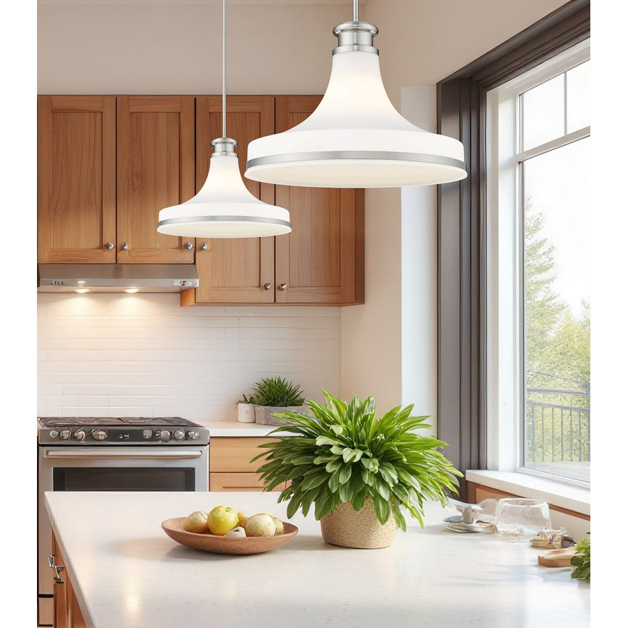 Z-Lite Reznor 1 Light 18" Pendant, Brushed Nickel/Matte Opal