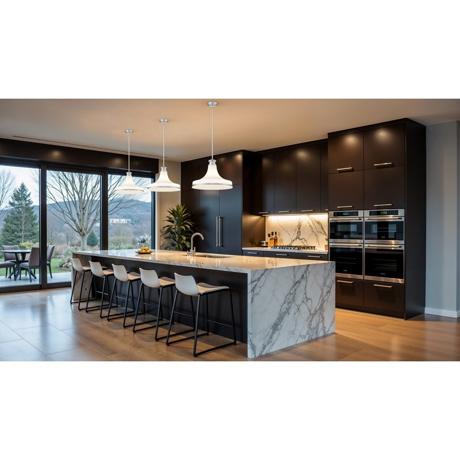 Z-Lite Reznor 1 Light 18" Pendant, Brushed Nickel/Matte Opal